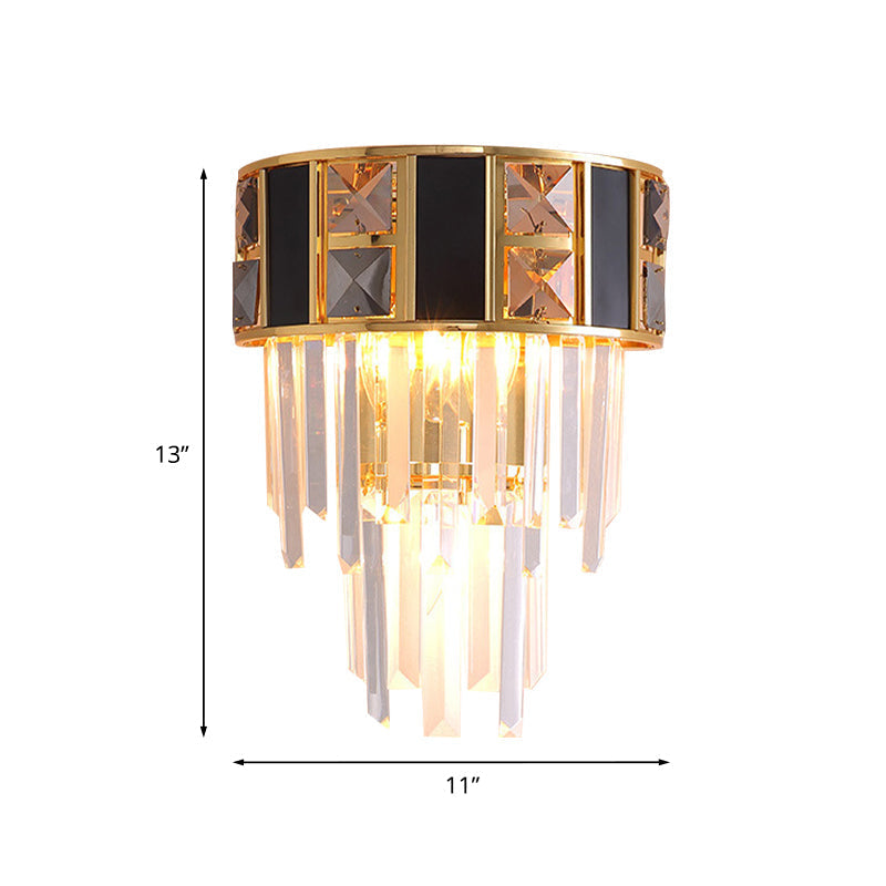 Avtoit | Black and gold staggered wall light Simplicity Clear K9 crystals 3 heads living room wall light
