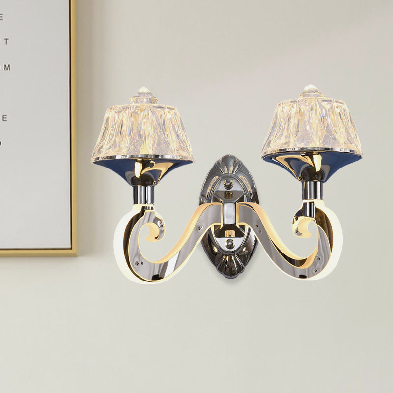 Avtoit | Clear Crystal Chrome Wall Light Narrow 1/2-Bulb Modern Wall Light with Illuminated Arm