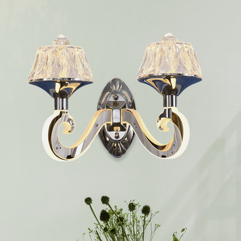 Avtoit | Clear Crystal Chrome Wall Light Narrow 1/2-Bulb Modern Wall Light with Illuminated Arm