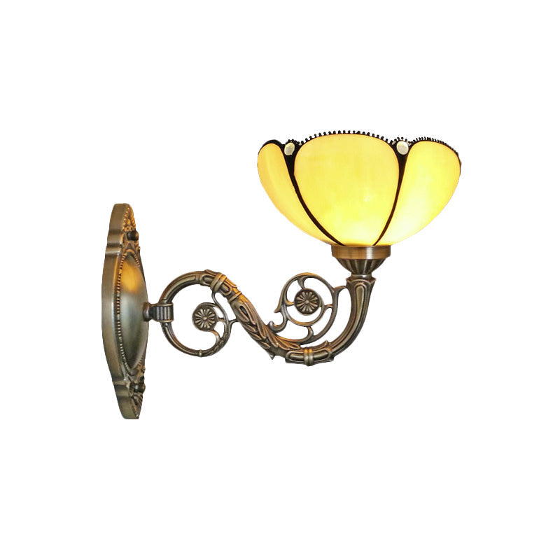 Avtoit | Bronze 1 Light Wall Sconce Baroque Beige Colored Glass Fluted Wall Lamp with Curved Arm