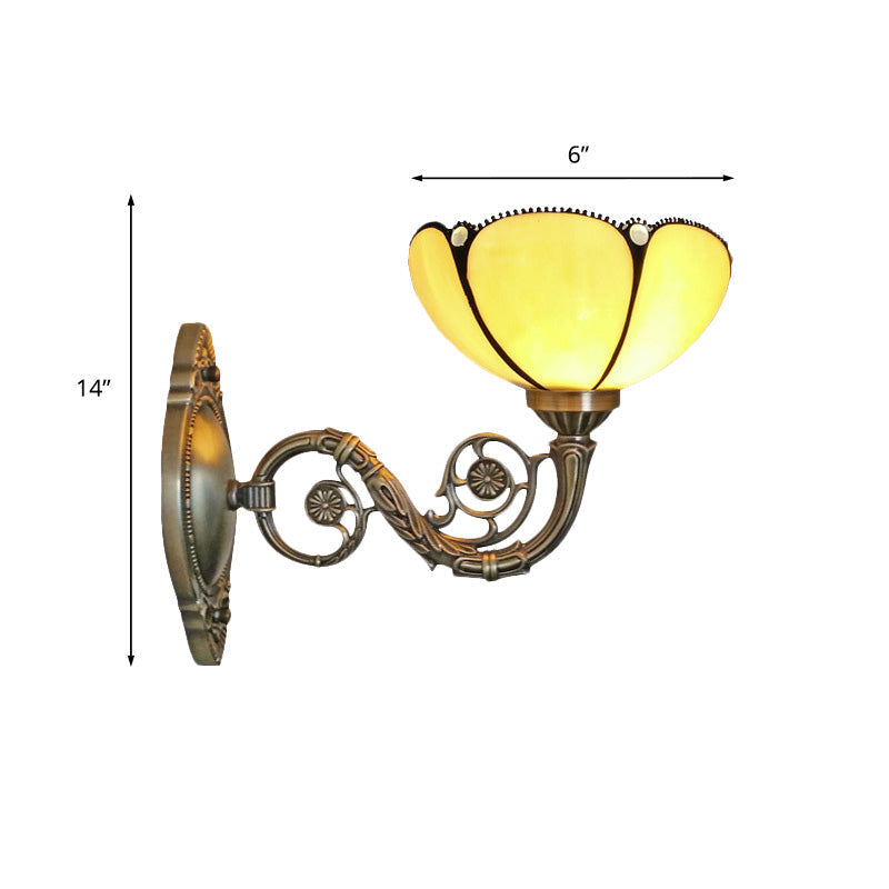 Avtoit | Bronze 1 Light Wall Sconce Baroque Beige Colored Glass Fluted Wall Lamp with Curved Arm