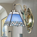 Avtoit | Trapeze Wall Lamp Mission Blue Cut Glass 1-Light Bronze Wall Mount Lamp with Mermaid Arm