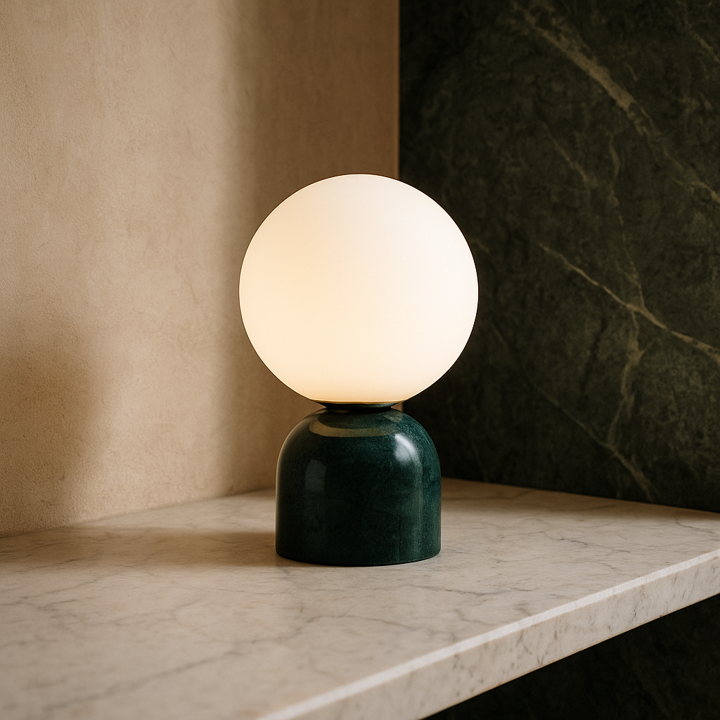 Avtoit | Marnor | Marble Table Lamp with Glass Shade – Scandinavian Minimalist Design