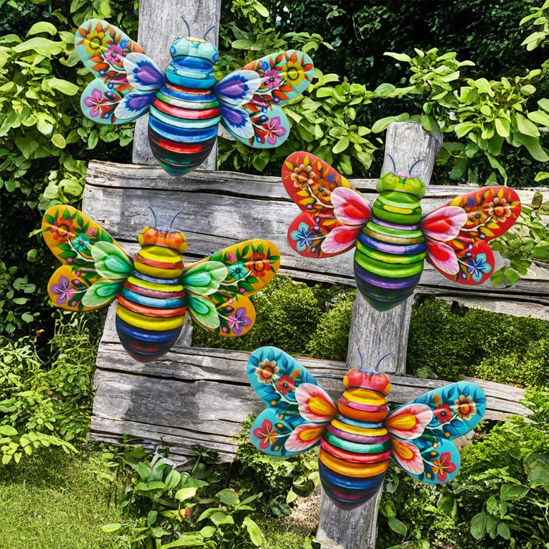 Avtoit | Iron Bee Art Sculpture Hanging Wall Decorations for Garden
