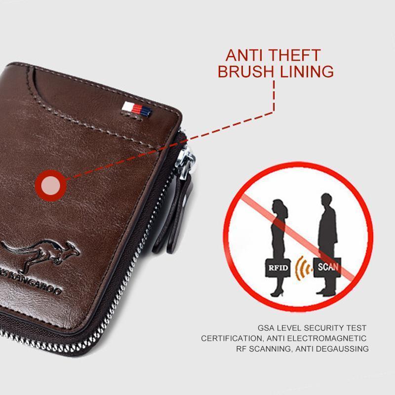 Men's RFID-Blocking Leather Wallet with Zipper Closure