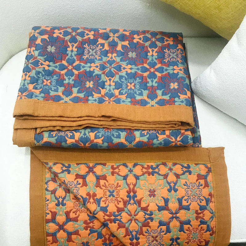 Avtoit | Six-Layer Cotton Blanket with Orange-Blue Pattern