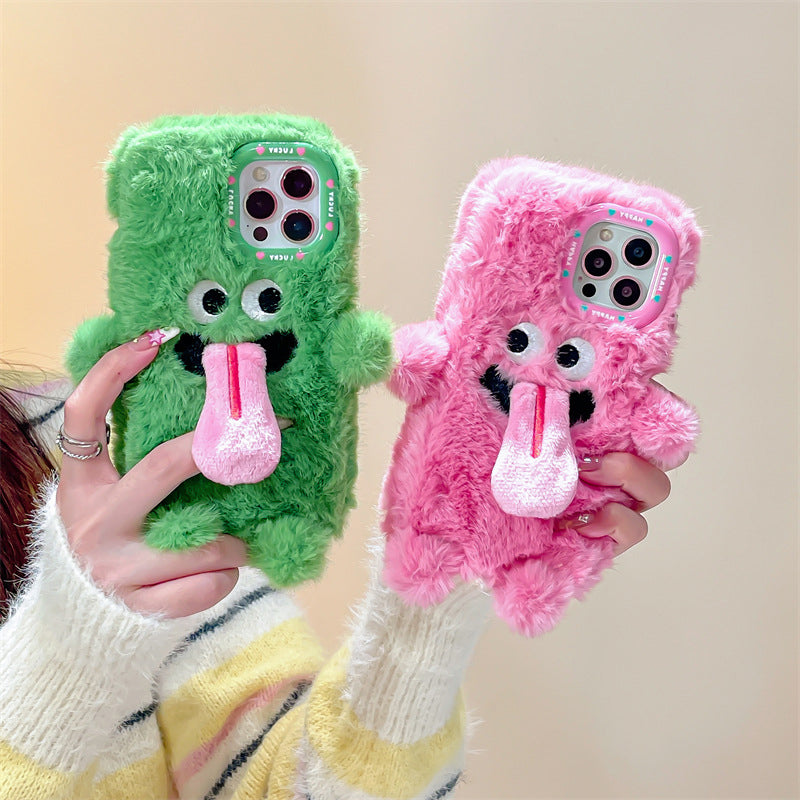 Avtoit | Funny Tongue Sticking Out Plush Phone Case For iPhone