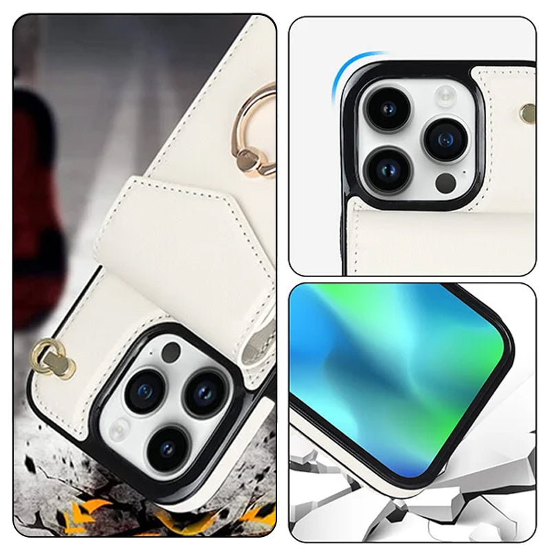 Avtoit | Leather Wallet Case with Ring & Lanyard for iPhone