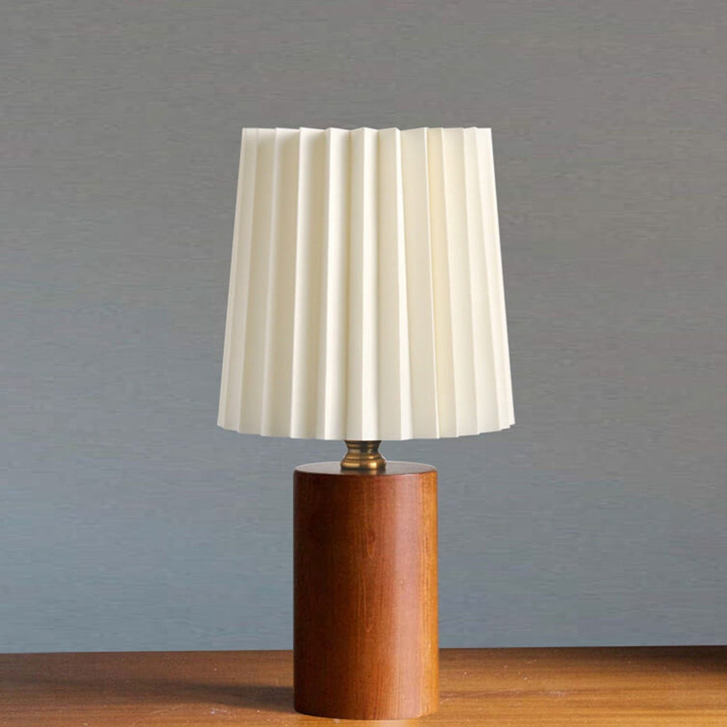 Avtoit | Vintage Korean Pleated Column Solid Wood Base 1-Light Table Lamp