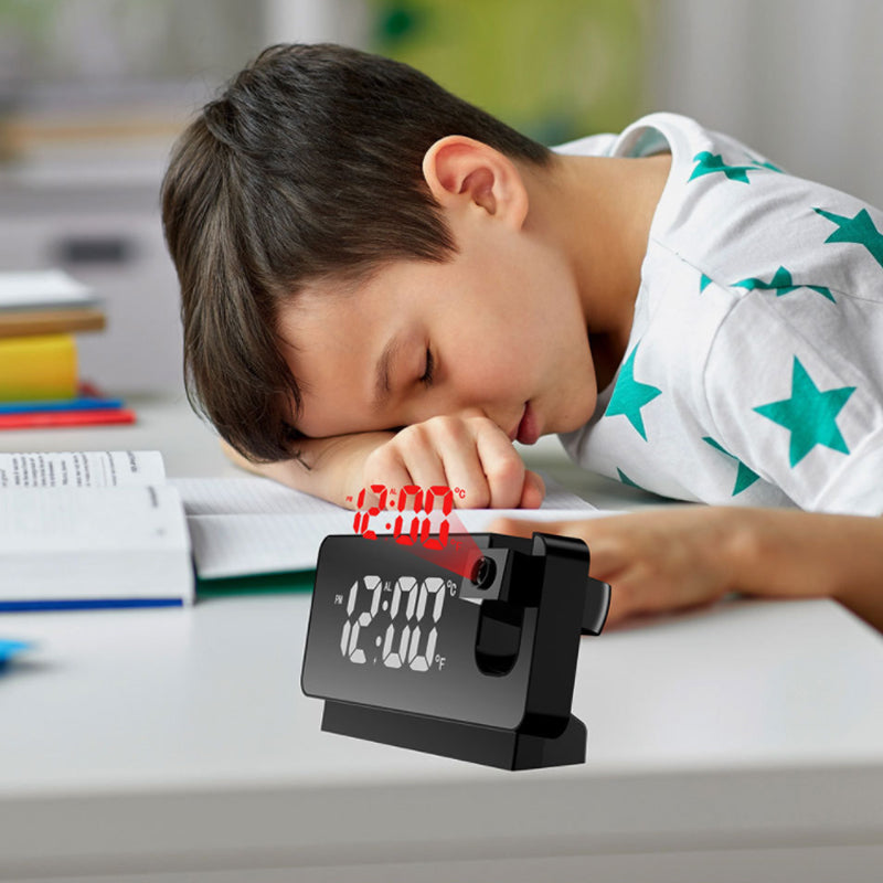 Digital Projection Alarm Clock with 180-Degree Adjustable Projector