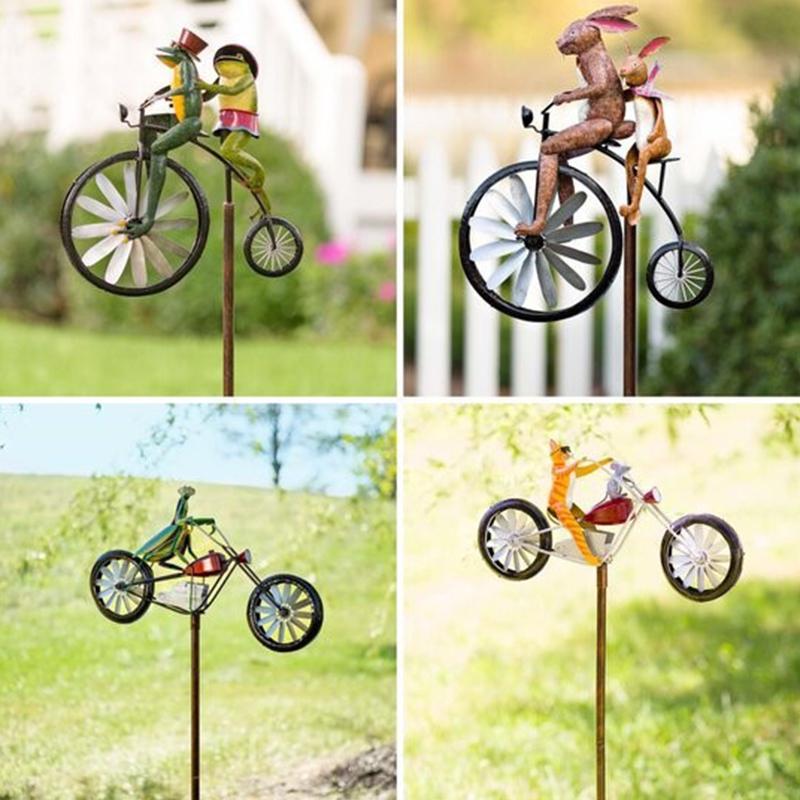 Handcrafted Animal Bicycle Wind Spinner with Recycled Metal Design