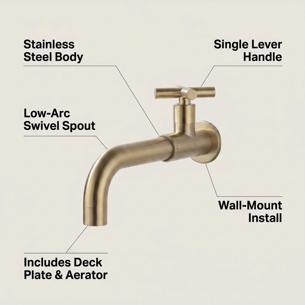 Avtoit | Contemporary Wall-Mounted Bathroom Faucet Cross Handles Stainless Steel Faucet