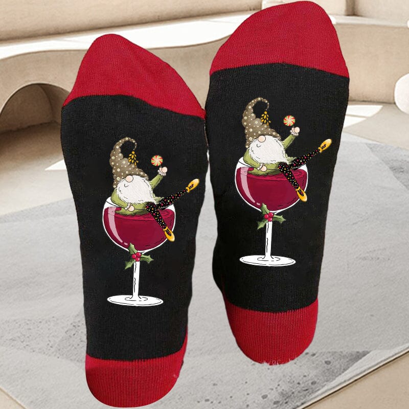 Avtoit | Christmas gnome wine glass unisex crew socks
