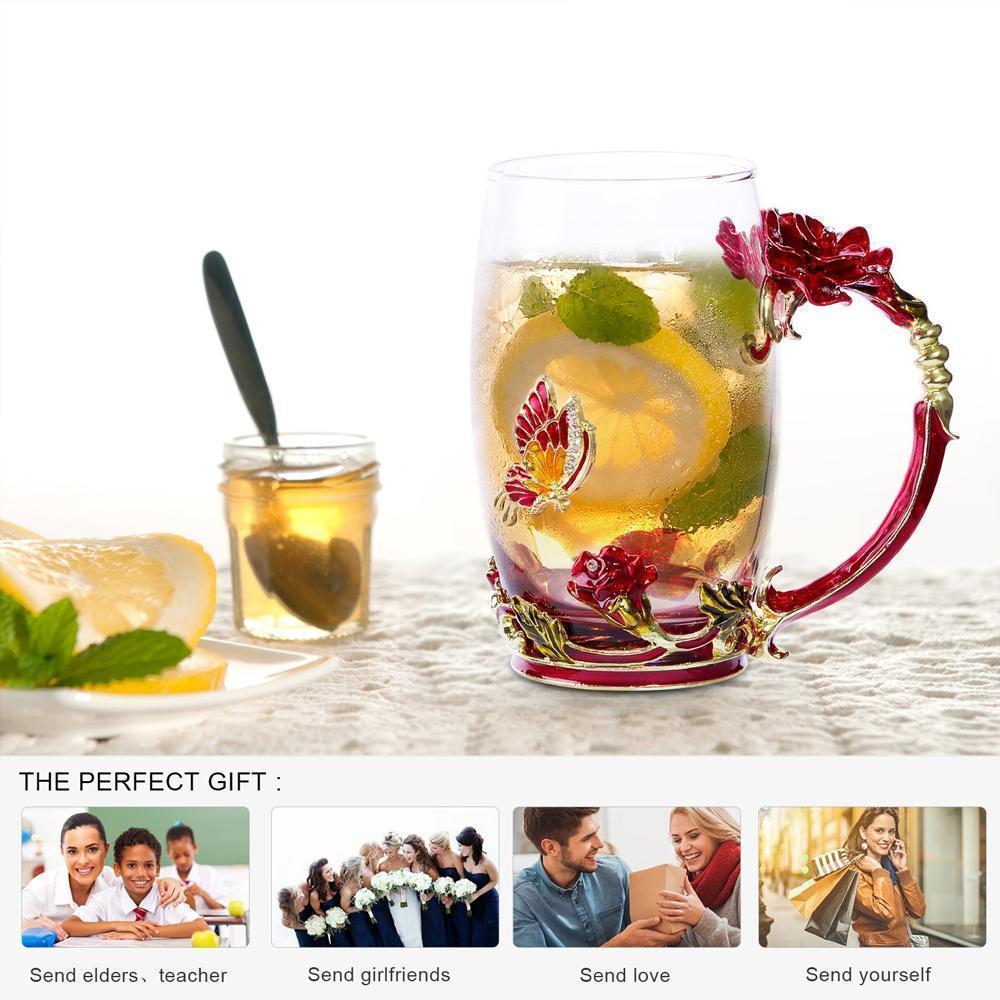 Avtoit | Enamel Rose Glass Tea Cup Set (With Spoon)