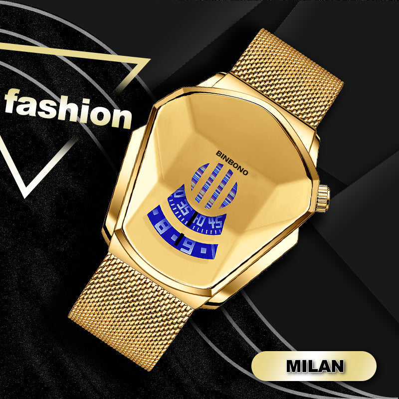 Men's Diamond-Style Quartz Watch with Creative Second Hand