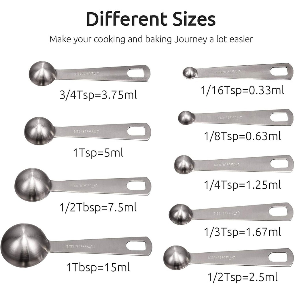 Avtoit | 9-piece set: stainless steel measuring spoons for dry and liquid ingredients