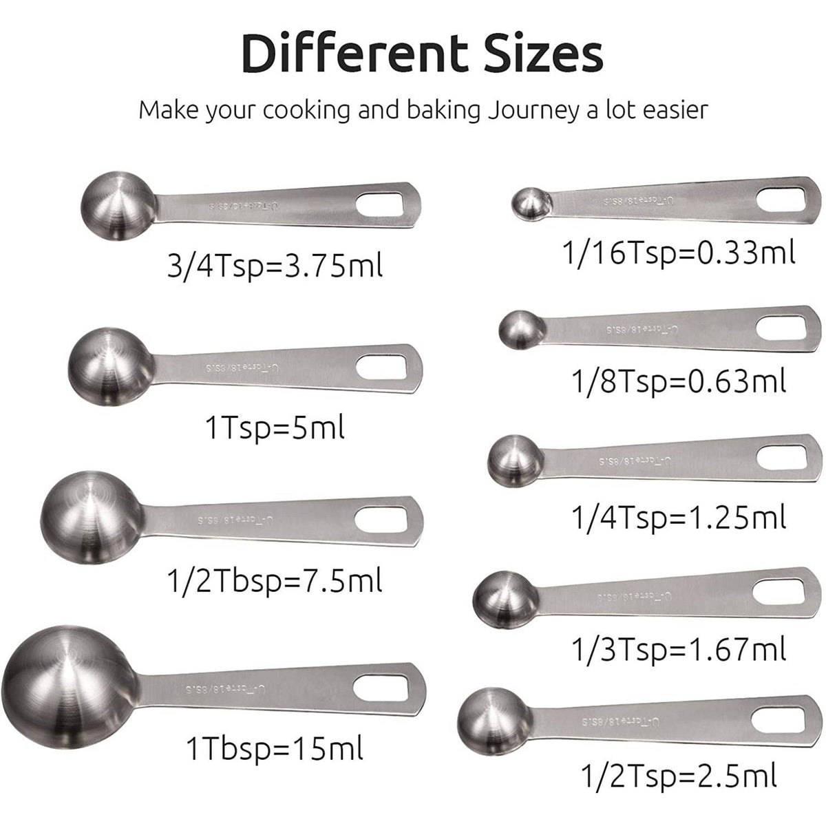 Avtoit | 9-piece set: stainless steel measuring spoons for dry and liquid ingredients