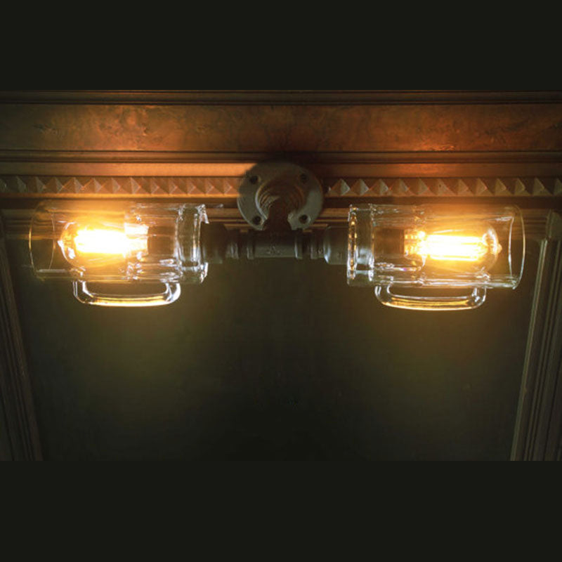 Avtoit | Clear 2 Bulbs Wall Sconce Light Vintage Stylish Glass Beer Mug Wall Lighting Fixture for Bar