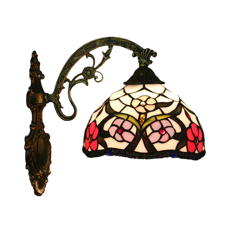 Avtoit | Bronze 1-Light Wall Lighting Fixture Tiffany Cut Glass Peony Pattern Bowl Wall Mount Light