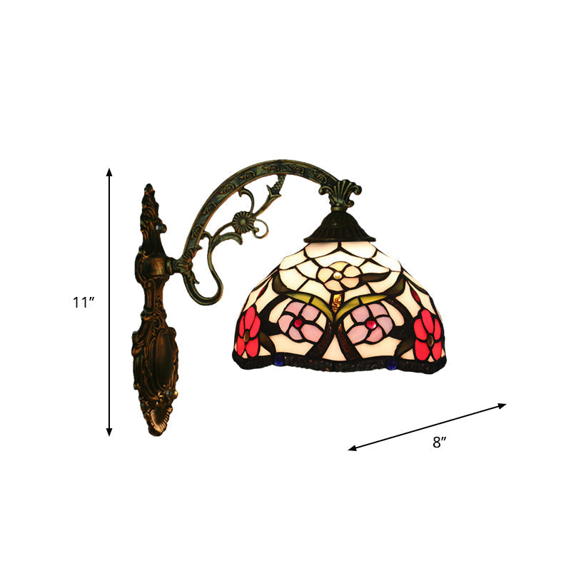 Avtoit | Bronze 1-Light Wall Lighting Fixture Tiffany Cut Glass Peony Pattern Bowl Wall Mount Light