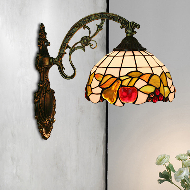 Avtoit | Bowl Shade Wall Mounted Lamp Tiffany Hand Cut Glass 1 Light Bulb Bronze Wall Light with Fruit Pattern