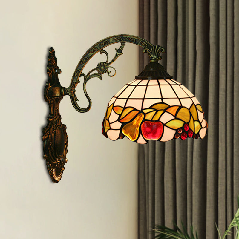 Avtoit | Bowl Shade Wall Mounted Lamp Tiffany Hand Cut Glass 1 Light Bulb Bronze Wall Light with Fruit Pattern