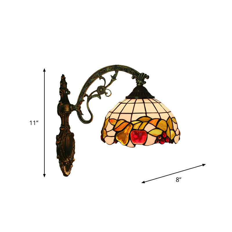 Avtoit | Bowl Shade Wall Mounted Lamp Tiffany Hand Cut Glass 1 Light Bulb Bronze Wall Light with Fruit Pattern