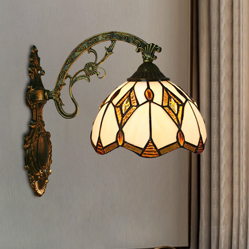 Avtoit | Wave-Edge Bowl Wall Lamp 1-Light Tiffany Glass Crafts Wall Mount Light Fixture in Bronze