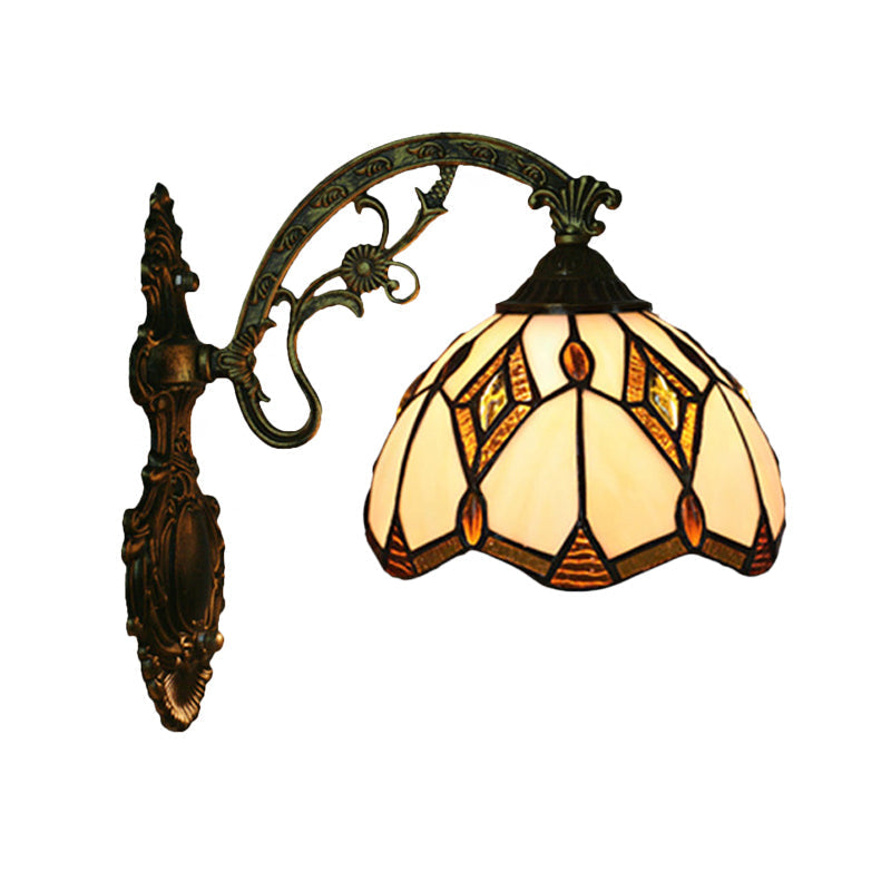 Avtoit | Wave-Edge Bowl Wall Lamp 1-Light Tiffany Glass Crafts Wall Mount Light Fixture in Bronze