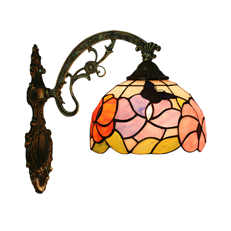 Avtoit | Single Butterfly and Peony Wall Floor Lamp Tiffany Bronze Stained Glass Wall Mount Lamp