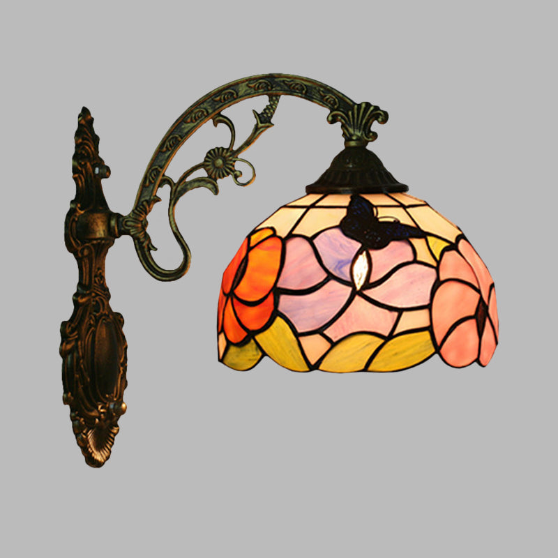 Avtoit | Single Butterfly and Peony Wall Floor Lamp Tiffany Bronze Stained Glass Wall Mount Lamp
