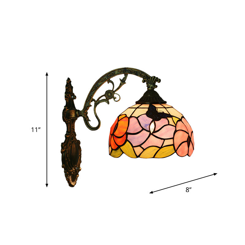 Avtoit | Single Butterfly and Peony Wall Floor Lamp Tiffany Bronze Stained Glass Wall Mount Lamp