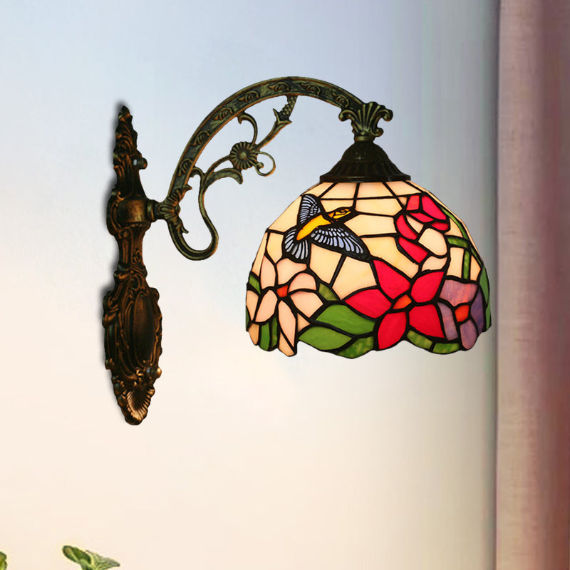 Avtoit | Handmade glass bronze wall lighting Magpie and flowers 1 head Tiffany wall lamp fixture