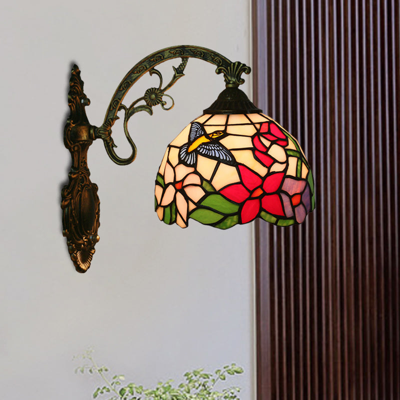 Avtoit | Handmade glass bronze wall lighting Magpie and flowers 1 head Tiffany wall lamp fixture