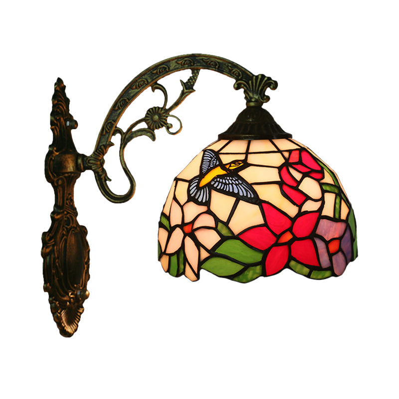 Avtoit | Handmade glass bronze wall lighting Magpie and flowers 1 head Tiffany wall lamp fixture