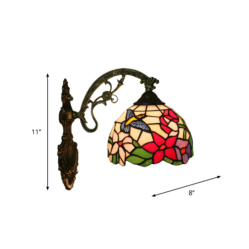 Avtoit | Handmade glass bronze wall lighting Magpie and flowers 1 head Tiffany wall lamp fixture