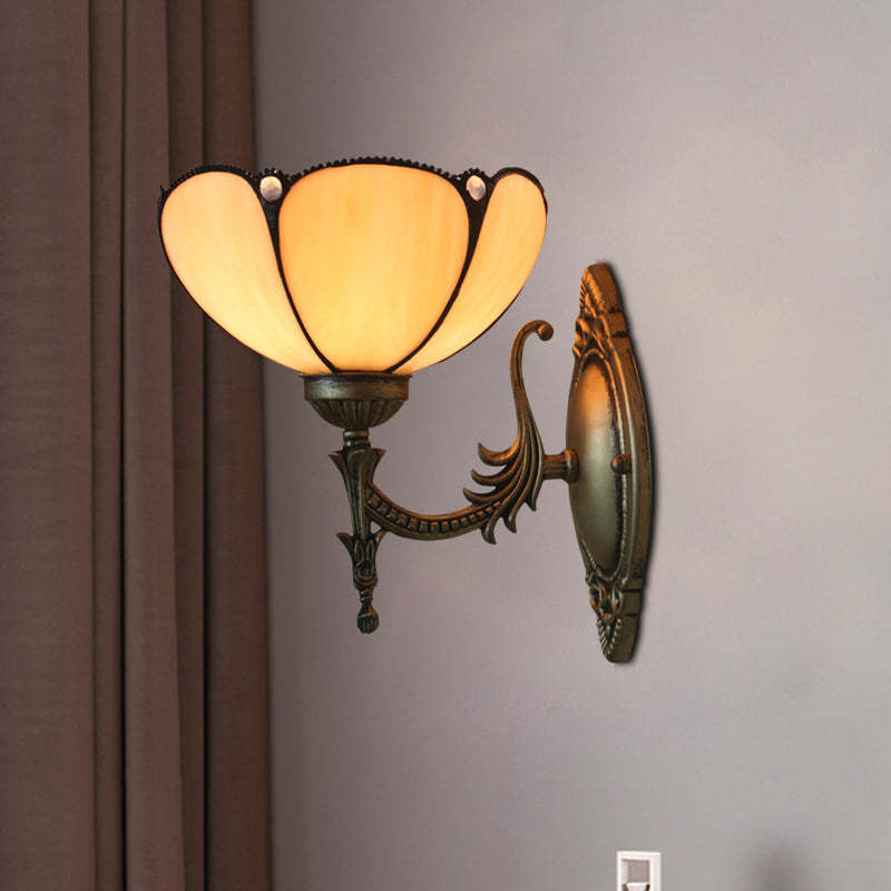 Avtoit | Flower/Bowl Wall-Mounted Light Tiffany Beige/Yellow Glass 1-Bulb Bronze Finish Wall Switch Light