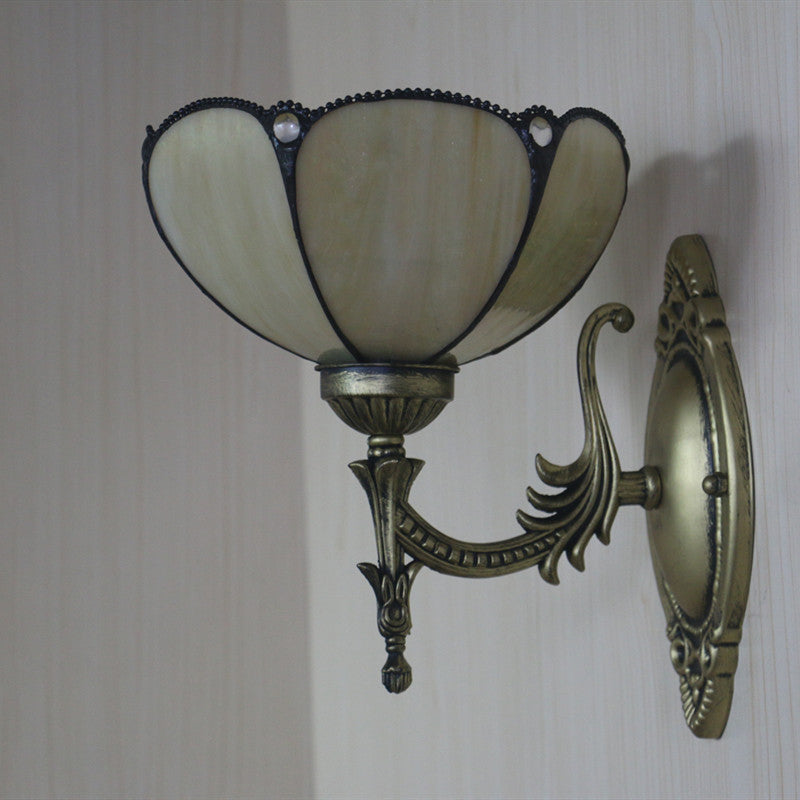 Avtoit | Flower/Bowl Wall-Mounted Light Tiffany Beige/Yellow Glass 1-Bulb Bronze Finish Wall Switch Light