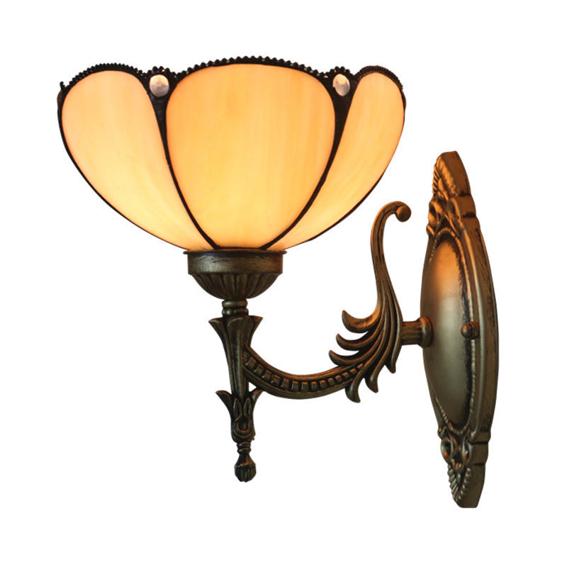 Avtoit | Flower/Bowl Wall-Mounted Light Tiffany Beige/Yellow Glass 1-Bulb Bronze Finish Wall Switch Light