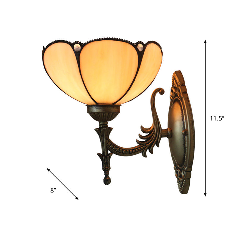 Avtoit | Flower/Bowl Wall-Mounted Light Tiffany Beige/Yellow Glass 1-Bulb Bronze Finish Wall Switch Light