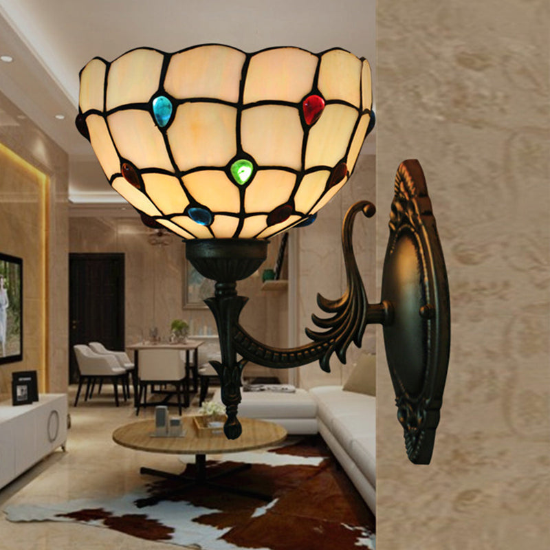 Avtoit | Flower/Bowl Wall-Mounted Light Tiffany Beige/Yellow Glass 1-Bulb Bronze Finish Wall Switch Light
