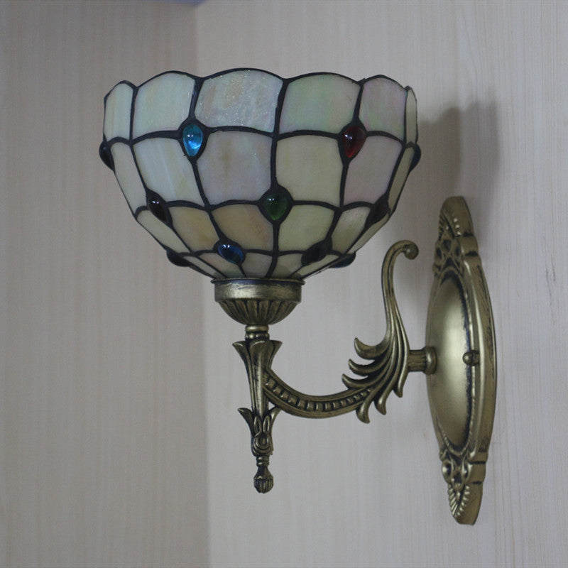 Avtoit | Flower/Bowl Wall-Mounted Light Tiffany Beige/Yellow Glass 1-Bulb Bronze Finish Wall Switch Light
