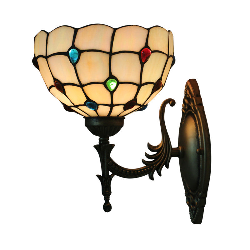 Avtoit | Flower/Bowl Wall-Mounted Light Tiffany Beige/Yellow Glass 1-Bulb Bronze Finish Wall Switch Light