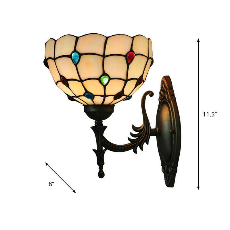 Avtoit | Flower/Bowl Wall-Mounted Light Tiffany Beige/Yellow Glass 1-Bulb Bronze Finish Wall Switch Light