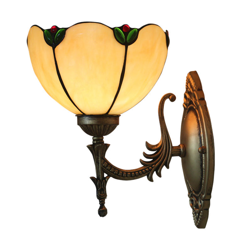 Avtoit | Beige Glass Bud Wall Lamp Vintage 1 Head Brass Finish Wall Light Fixture for Bedroom