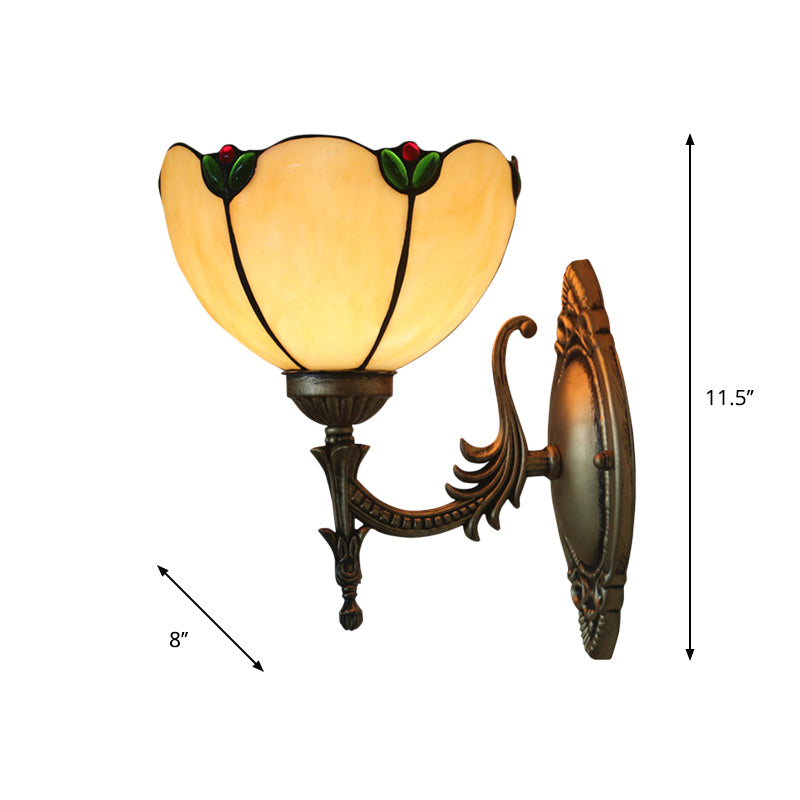 Avtoit | Beige Glass Bud Wall Lamp Vintage 1 Head Brass Finish Wall Light Fixture for Bedroom
