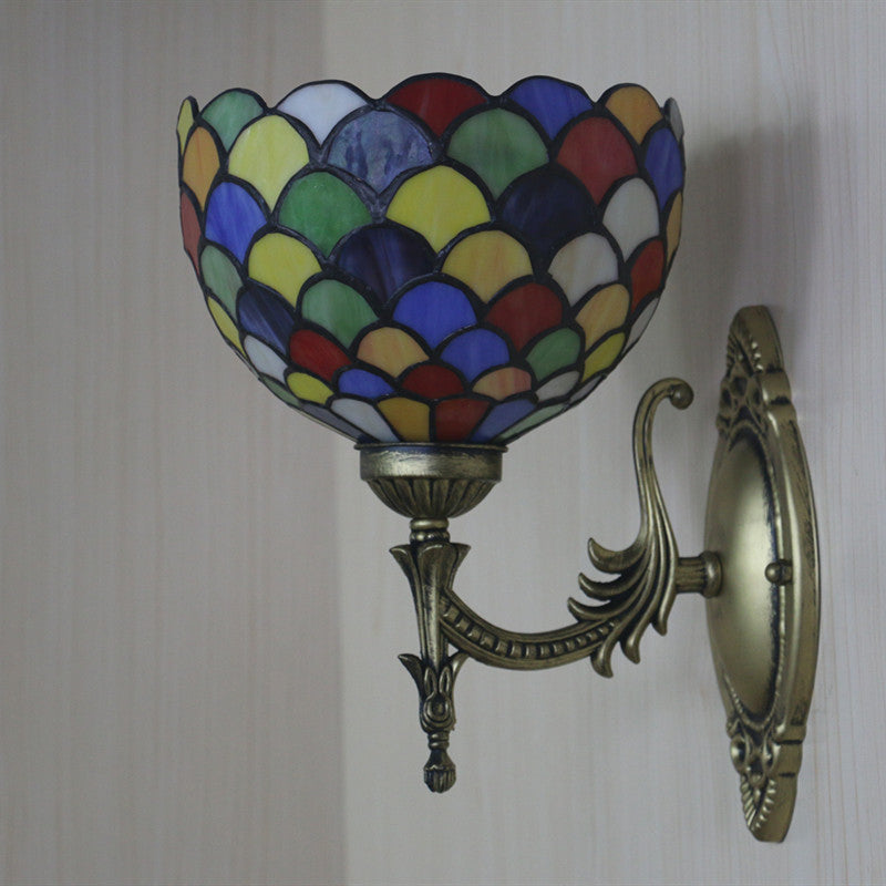 Avtoit | Spots/Semicircles Wall Lamp Single Bulb Yellow Glass Tiffany Wall Mounted Light Fixture in Bronze