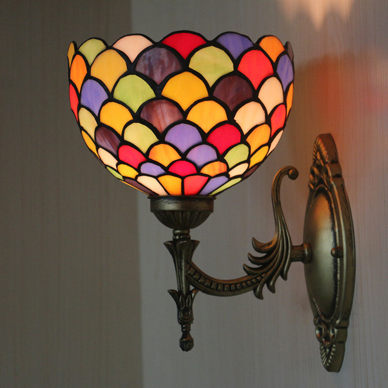 Avtoit | Spots/Semicircles Wall Lamp Single Bulb Yellow Glass Tiffany Wall Mounted Light Fixture in Bronze
