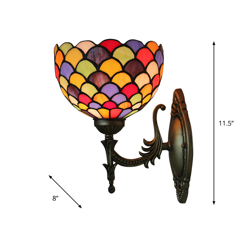 Avtoit | Spots/Semicircles Wall Lamp Single Bulb Yellow Glass Tiffany Wall Mounted Light Fixture in Bronze