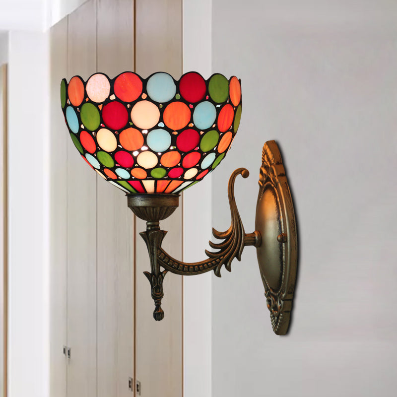 Avtoit | Spots/Semicircles Wall Lamp Single Bulb Yellow Glass Tiffany Wall Mounted Light Fixture in Bronze